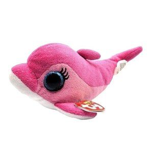 2/$15 Ty Beanie Boos Surf Dolphin Plush Pink 9" Blue Glitter Eyes Heart Tag 2014